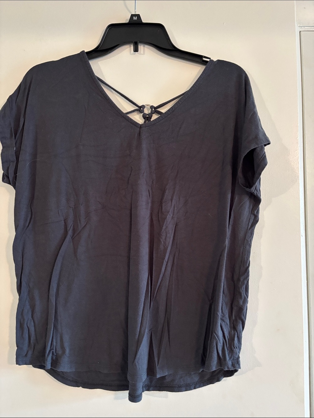 Papermoon Black V-Neck Short Sleeve Top with Strappy Back Detail